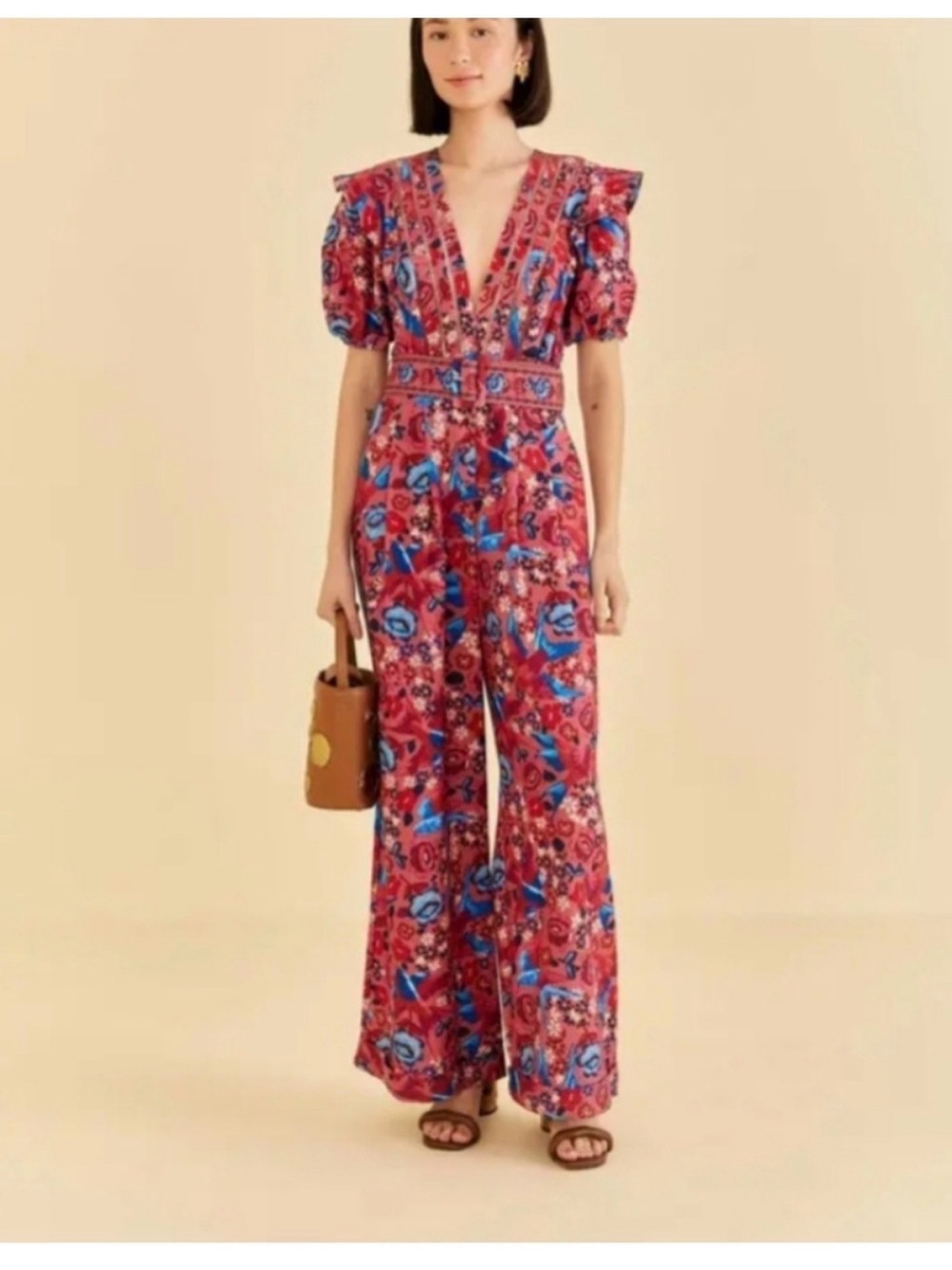 Farm Rio Floral Birds Wide Leg Jumpsuit